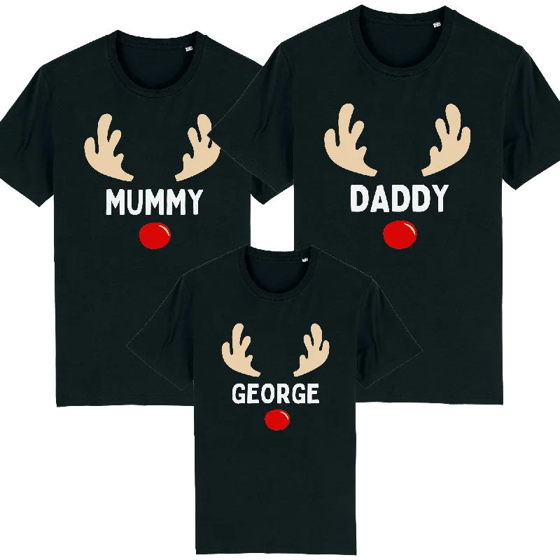 Reindeer Family Matching Christmas T-Shirts Polished Men's Satin