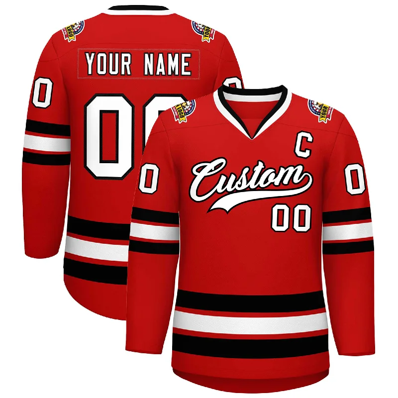 Custom Red White-Black Classic Style Hockey Jersey Earthy Men's Sustainable 