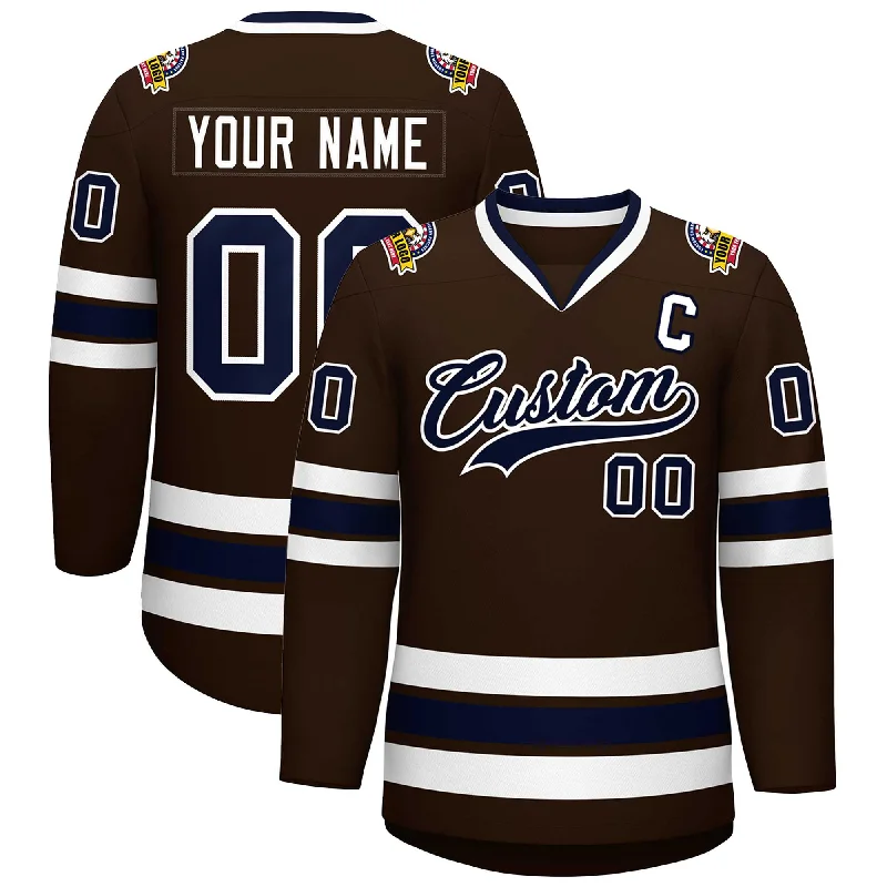 Custom Brown Navy-White Classic Style Hockey Jersey Vintage Men's 1970S Disco