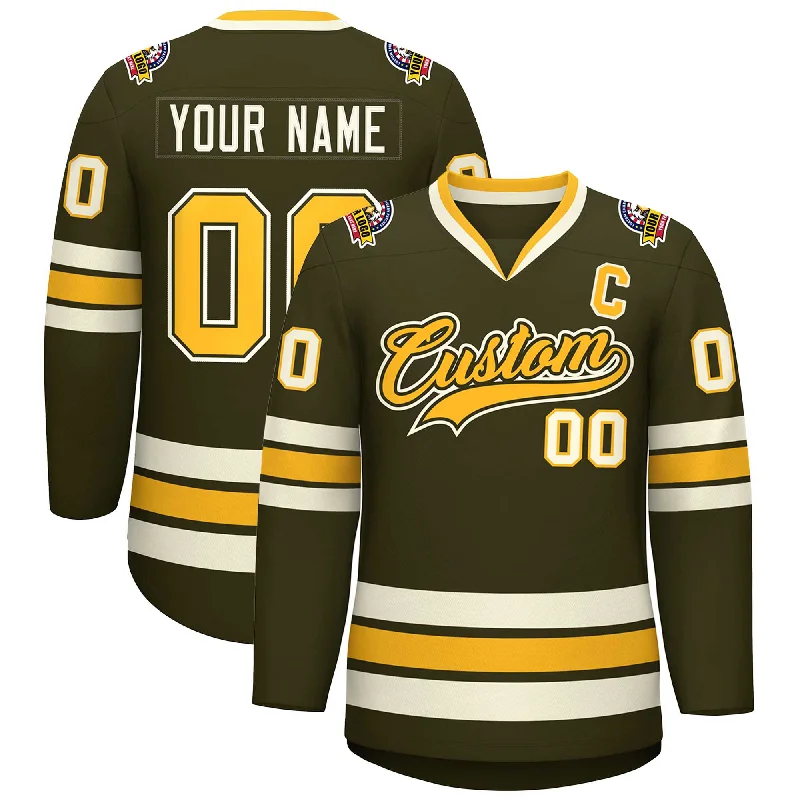 Custom Olive Gold Olive-Khaki Classic Style Hockey Jersey Stylish Men's Neon