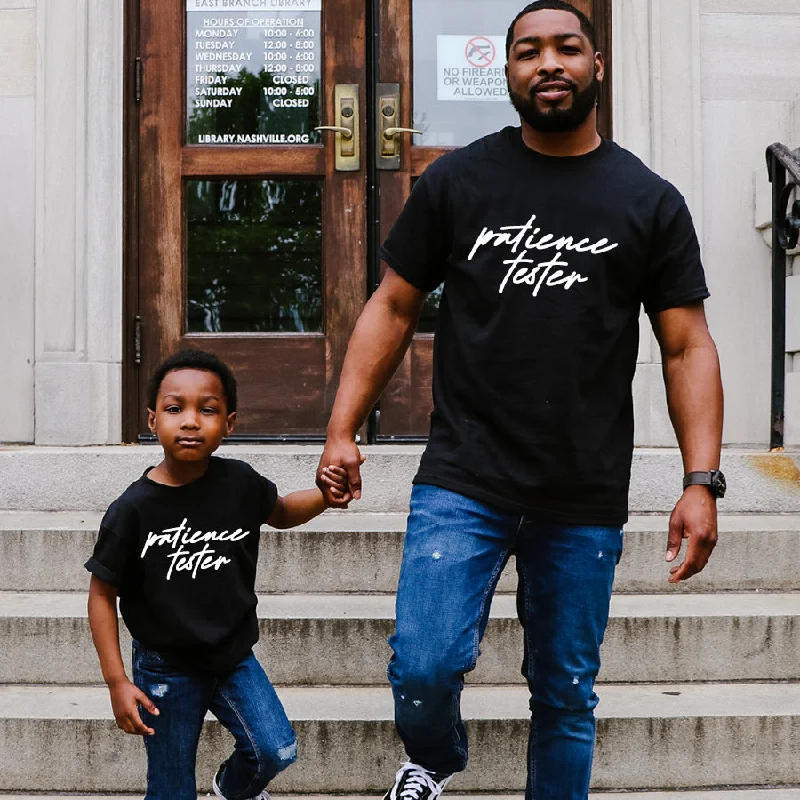 Patience Tester Script Dad & Kid Matching Black T-Shirts Masculine Men's 