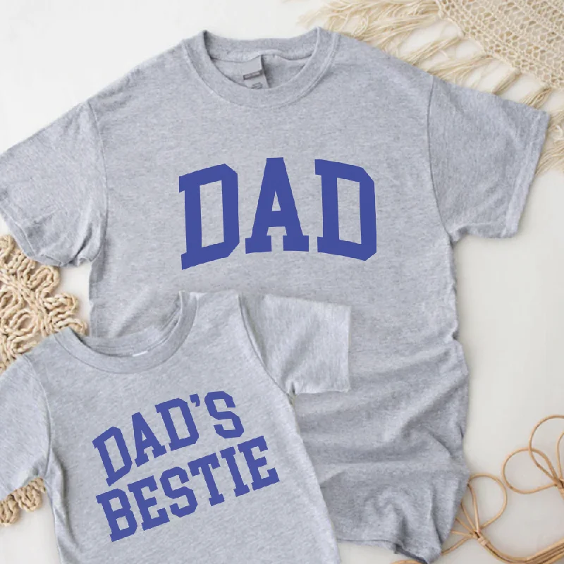 Dad & Dad's Bestie College Matching Grey/Blue T-shirts Cozy Men's Winter