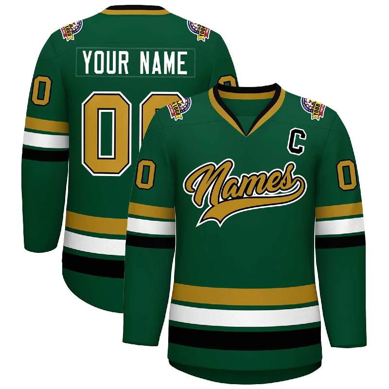 Custom Green Old Gold Black-White Classic Style Hockey Jersey Lumberjack