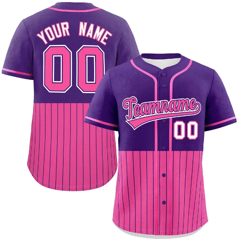 Custom Purple Pink Personalized Half Stripe Design Authentic Baseball Jersey Streetwear Style