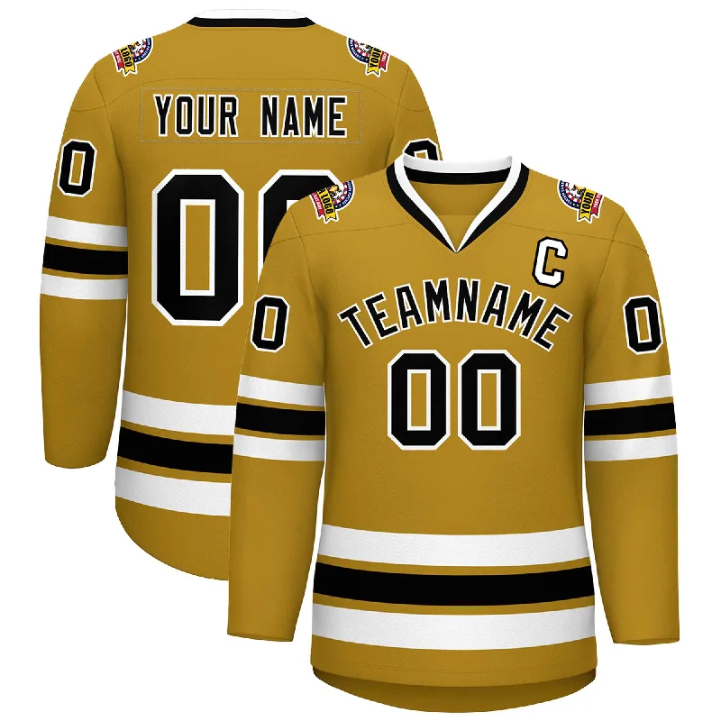 Custom Old Gold Black-White Classic Style Hockey Jersey Luxurious Men's High