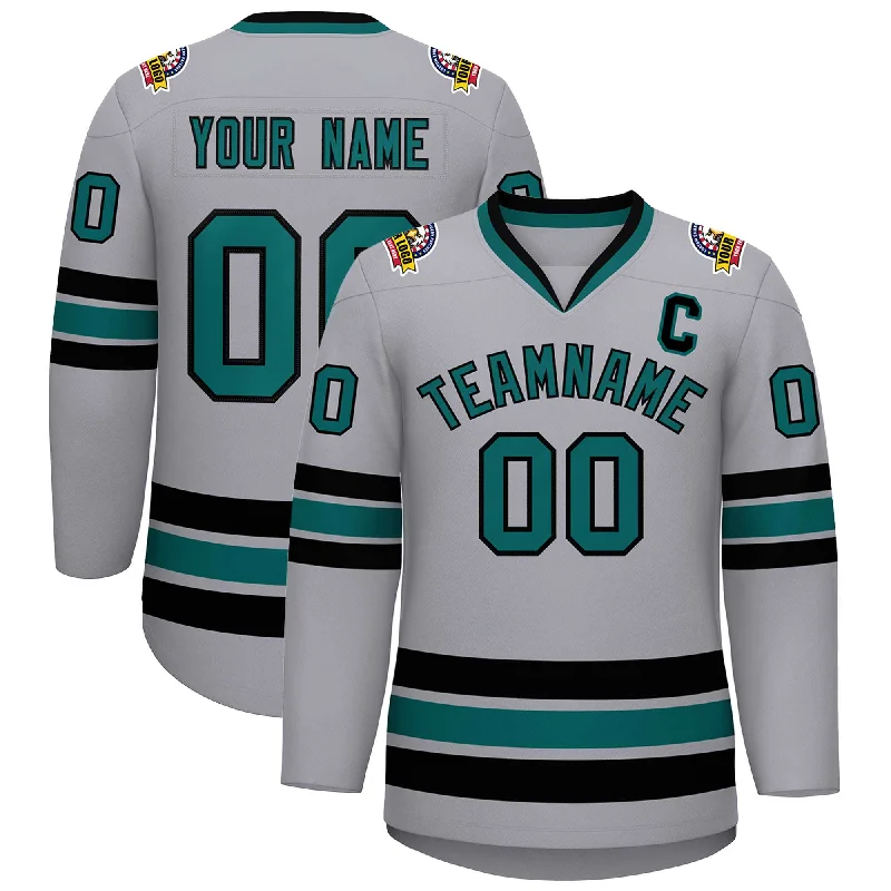 Custom Gray Aqua-Black Classic Style Hockey Jersey Cool Men's Distressed