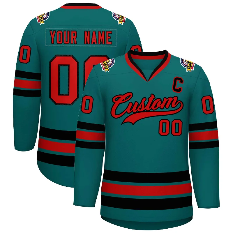 Custom Aqua Red-Black Classic Style Hockey Jersey Sophisticated Men's 