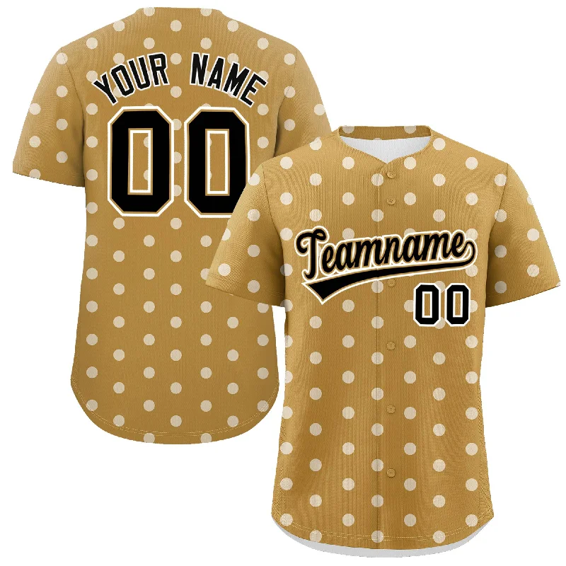 Custom Old Gold White Personalized Polka Dot Graffiti Pattern Authentic Baseball Jersey Streetwear Style