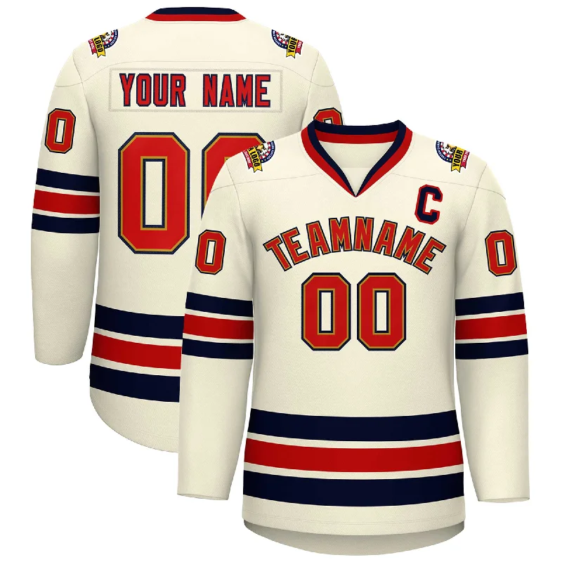 Custom Khaki Red Old Gold-Navy Classic Style Hockey Jersey Tough Men's Military