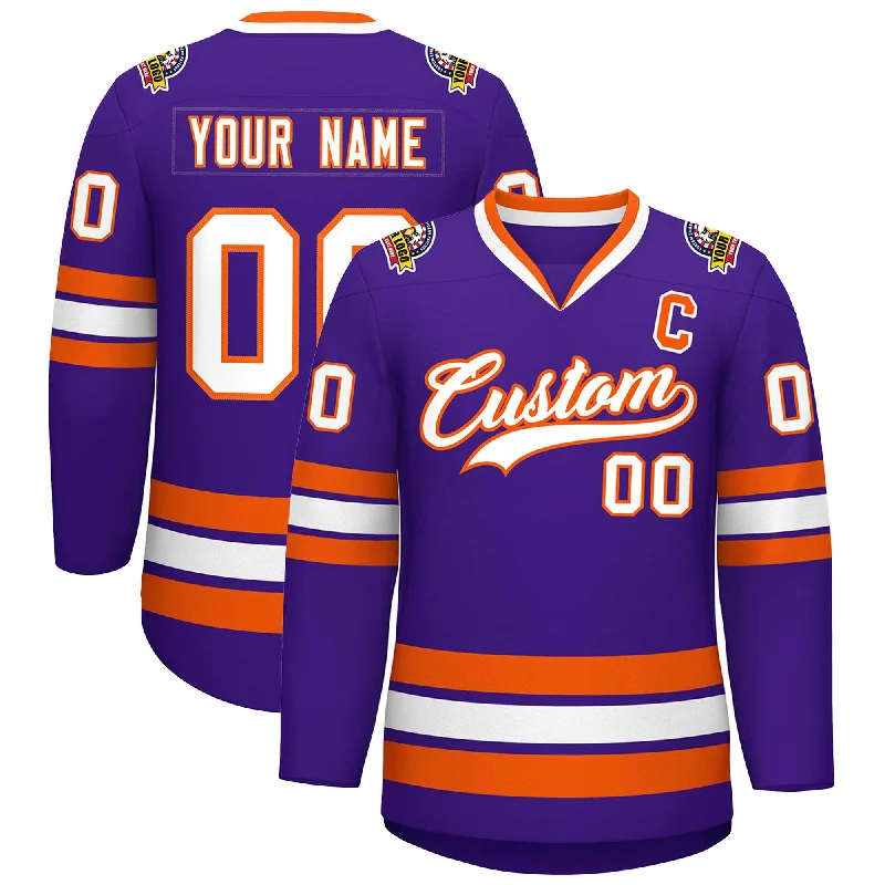 Custom Purple White-Orange Classic Style Hockey Jersey Youthful Men's Pop