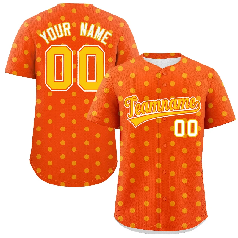 Custom Orange Yellow Personalized Polka Dot Graffiti Pattern Authentic Baseball Jersey Bold Men's Statement