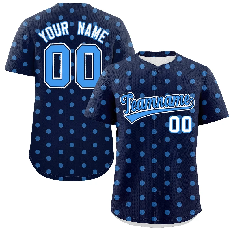 Custom Navy Powder Blue Personalized Polka Dot Graffiti Pattern Authentic Baseball Jersey Casual Men's Loose