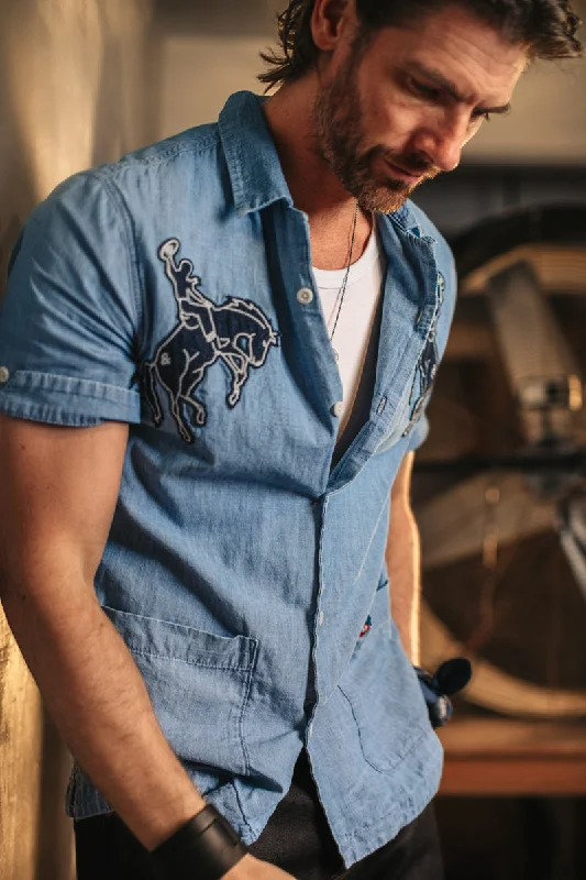 &SONS Bronco Club Shirt Light Denim Bold Men's Animal