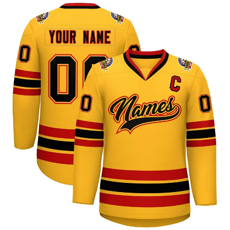 Custom Gold Black Gold-Red Classic Style Hockey Jersey Gym