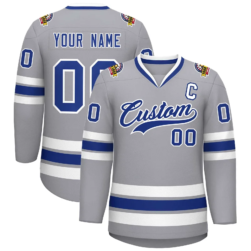 Custom Gray Royal-White Classic Style Hockey Jersey Streetwear Style