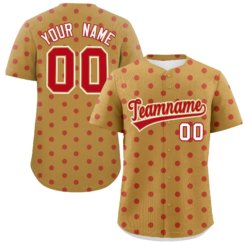 Custom Old Gold Red Personalized Polka Dot Graffiti Pattern Authentic Baseball Jersey Monochromatic Office Style