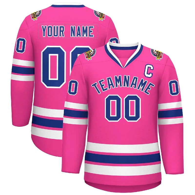 Custom Pink Royal-White Classic Style Hockey Jersey Tailored