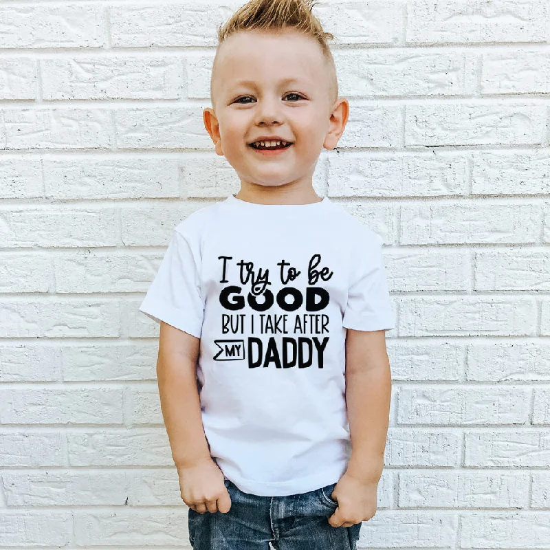 I Try To Be Good But Take After Dad White T-Shirt Dynamic Men's Moto