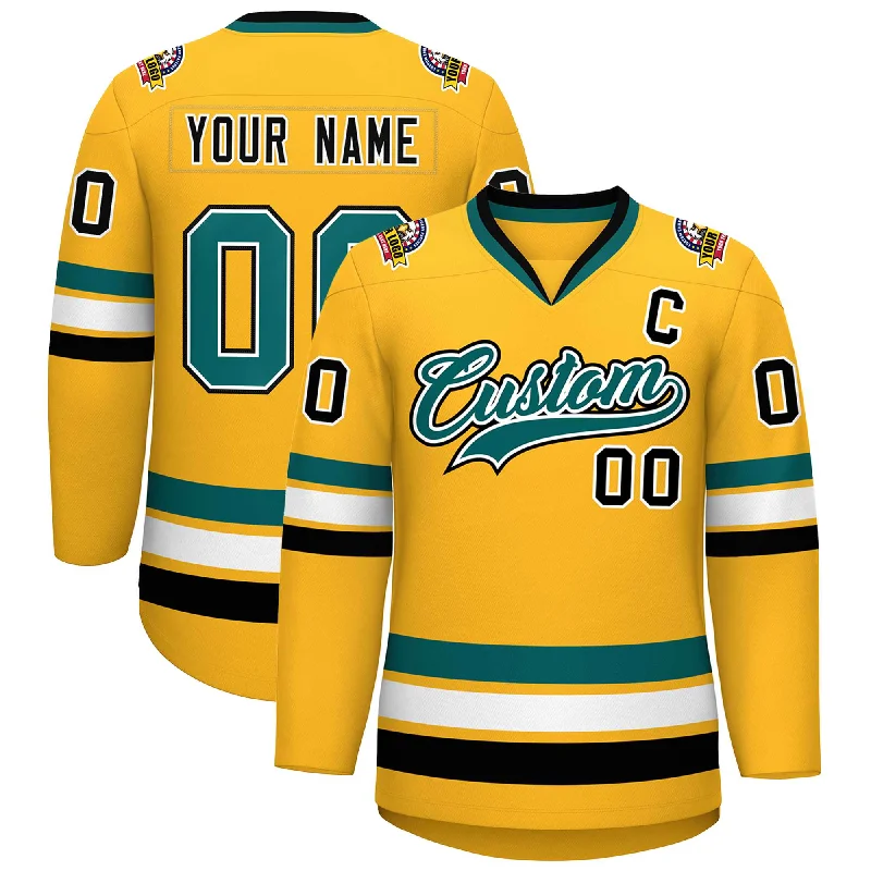 Custom Gold Aqua White-Black Classic Style Hockey Jersey Casual Men's Japanese 