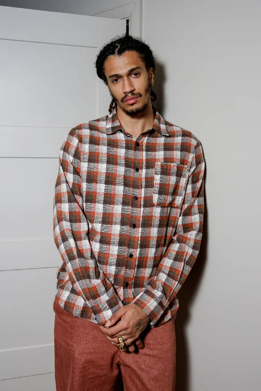 SANTI Organic Cotton Flannel Shirt - Oat Check Dapper Men's 1920S