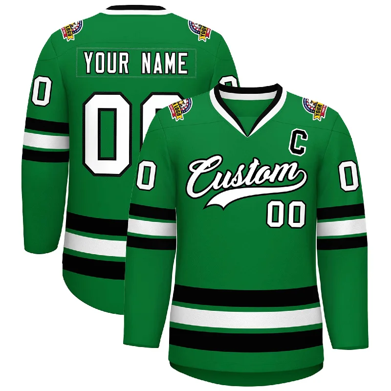 Custom Kelly Green White-Black Classic Style Hockey Jersey Lumberjack