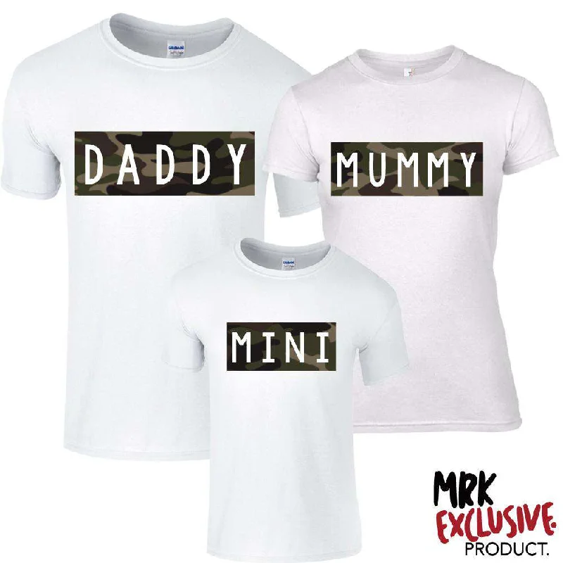 Matching Daddy, Mummy & Mini Camo White Tee's (MRK X) Dynamic Men's Glow