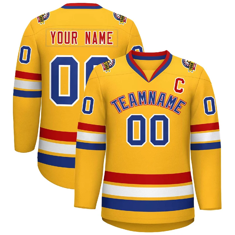 Custom Gold Royal White-Red Classic Style Hockey Jersey Classic Men's Pin