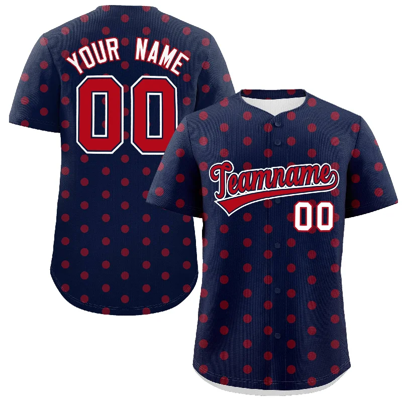 Custom Navy Red Personalized Polka Dot Graffiti Pattern Authentic Baseball Jersey Athletic Men's Compression