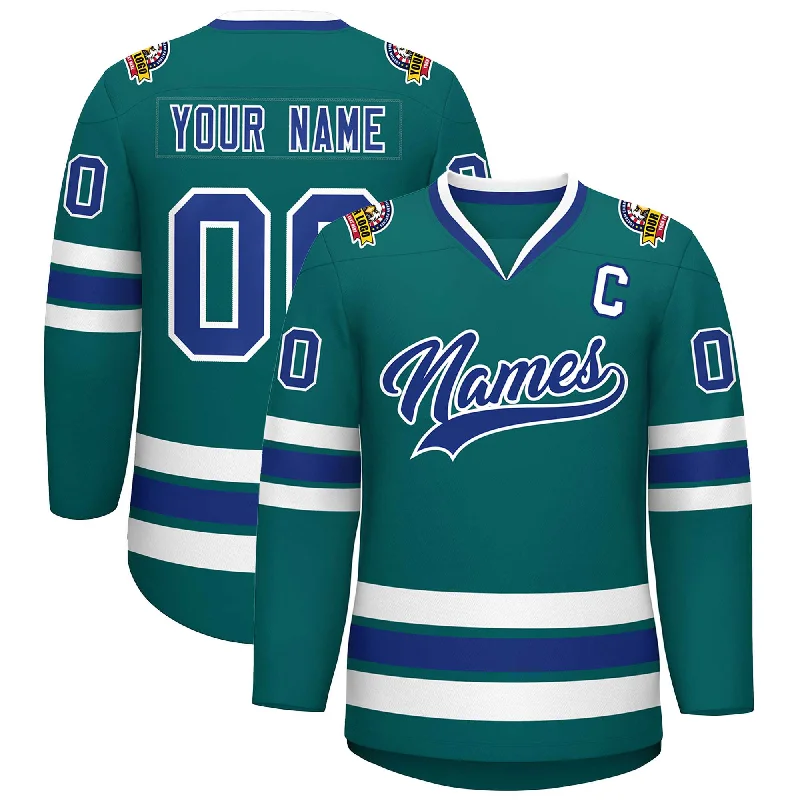 Custom Teal Royal-White Classic Style Hockey Jersey Classic Men's Pin