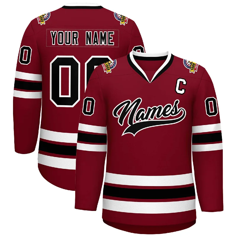 Custom Crimson Black-White Classic Style Hockey Jersey Casual Men's Loose