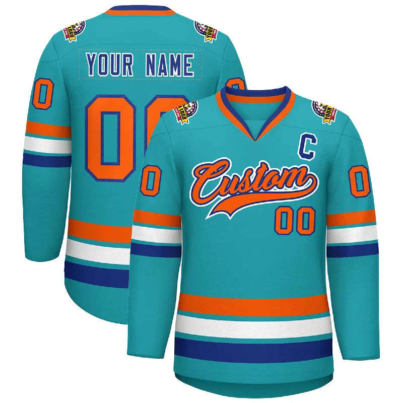 Custom Aqua Orange Royal-White Classic Style Hockey Jersey Relaxed Men's Beach