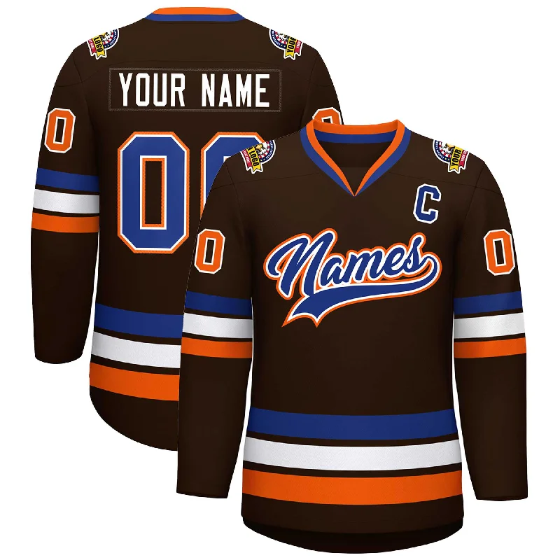 Custom Brown Royal White-Orange Classic Style Hockey Jersey Sharp Men's Italian