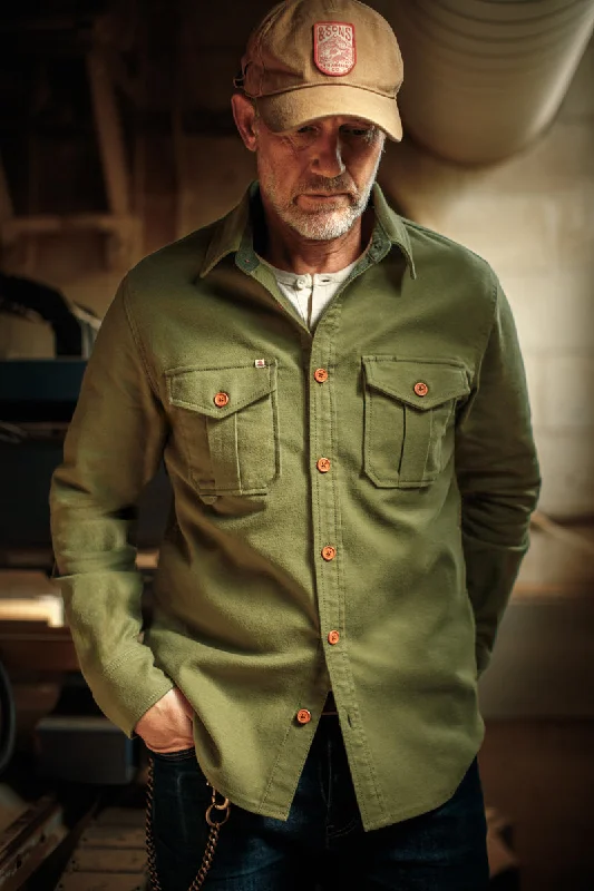 &SONS Lichen Moleskin Shirt Army Green Beach