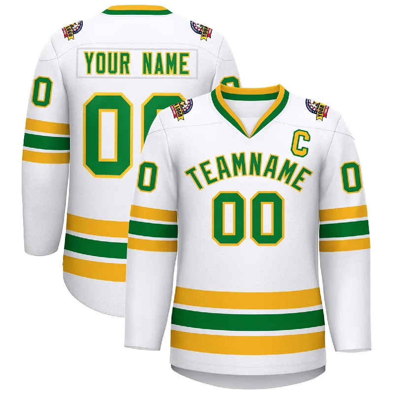 Custom White Kelly Green-Gold Classic Style Hockey Jersey Elegant Men's Formal 