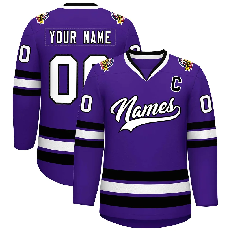 Custom Purple White-Black Classic Style Hockey Jersey Athletic Men's High