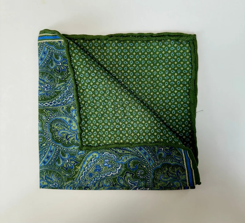 David Donahue Pocket Square - Green Paisley Sophisticated Men's 