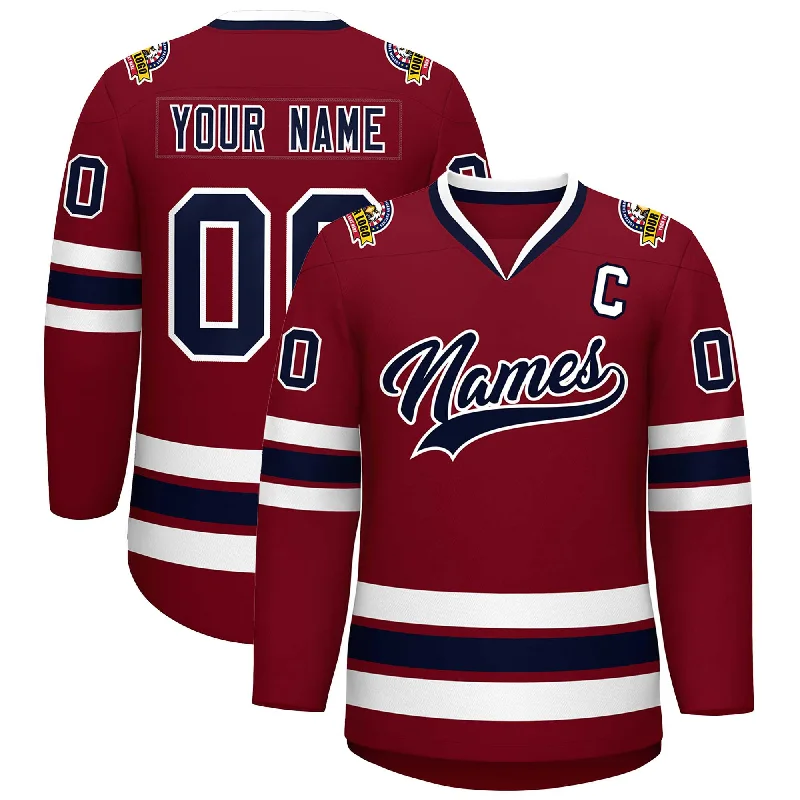 Custom Crimson Navy-White Classic Style Hockey Jersey Sporty Men's Tennis