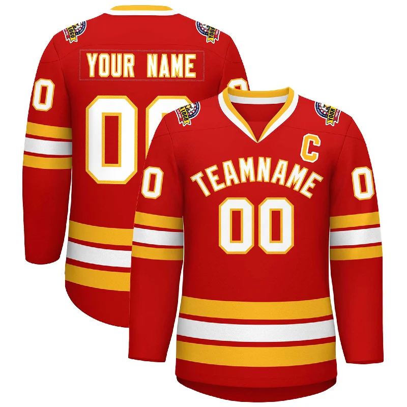 Custom Red White-Gold Classic Style Hockey Jersey Sharp Men's Italian