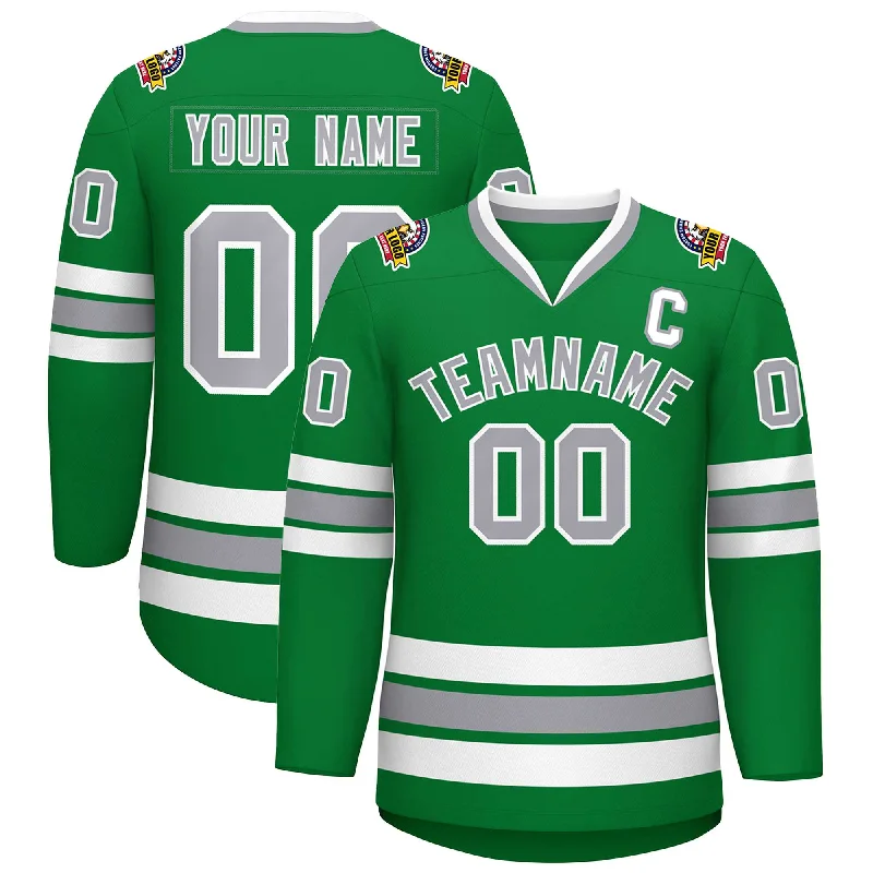 Custom Kelly Green Gray-White Classic Style Hockey Jersey Hip Men's Retro