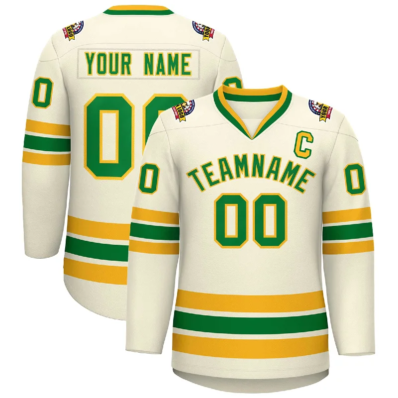 Custom Khaki Kelly Green-Gold Classic Style Hockey Jersey Polished Men's Silk