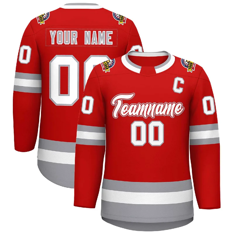 Custom Red White Red-Gray Classic Style Hockey Jersey Polished Men's Silk