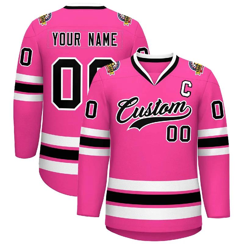 Custom Pink Black-White Classic Style Hockey Jersey Hip Men's Retro