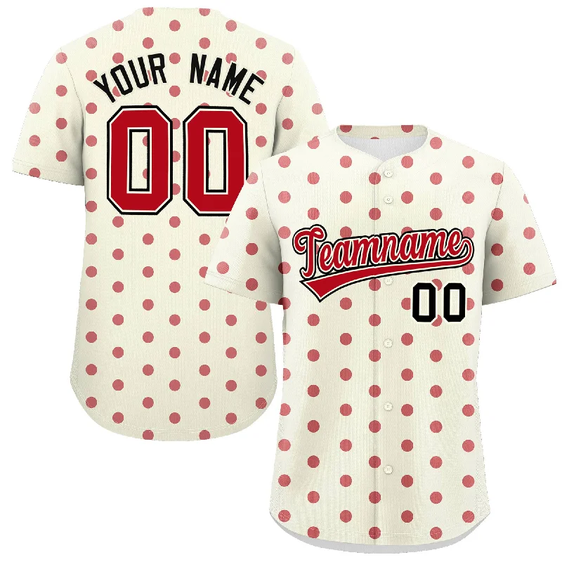 Custom Cream Red Personalized Polka Dot Graffiti Pattern Authentic Baseball Jersey Dapper Men's 1920S