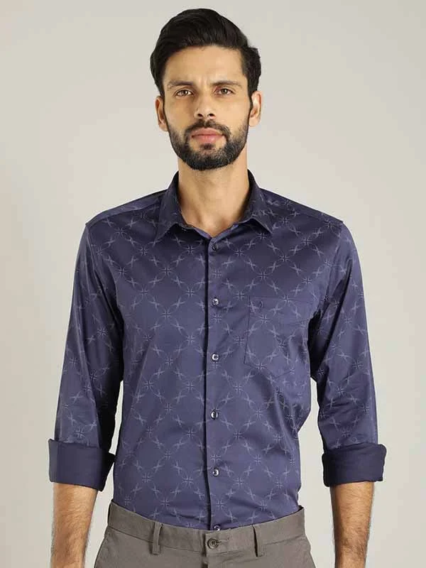 Men Printed Full Sleeve Cotton Stretch Shirt Confident Men's Power