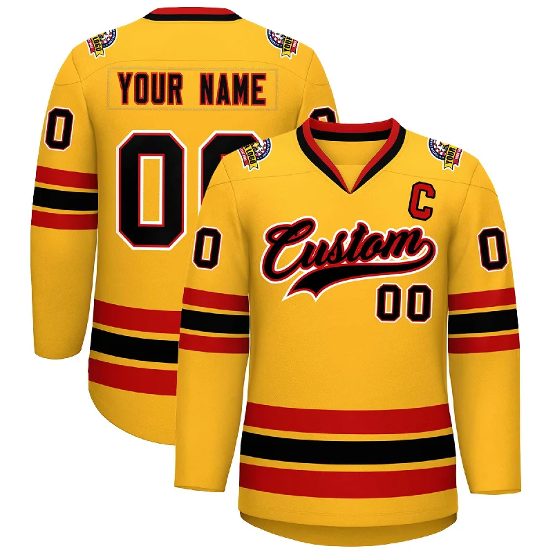 Custom Gold Black Red-White Classic Style Hockey Jersey Street