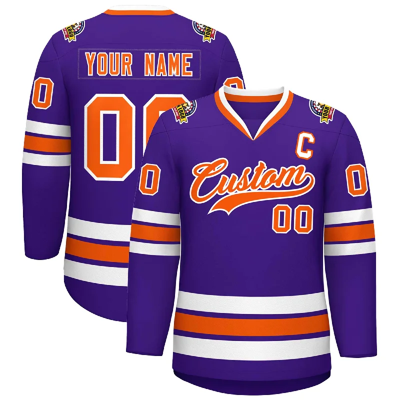 Custom Purple Orange-White Classic Style Hockey Jersey Artistic Men's Avant