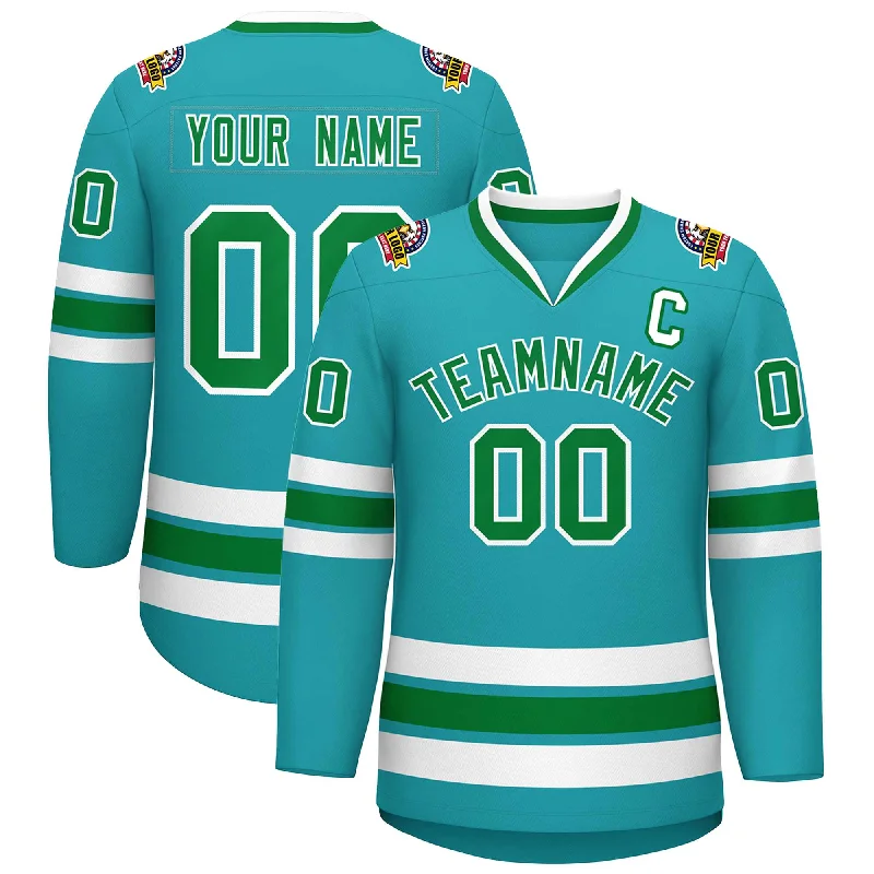 Custom Aqua Kelly Green-White Classic Style Hockey Jersey Relaxed Men's Australian 