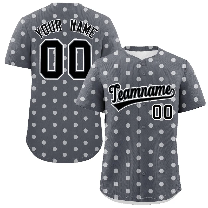 Custom Dark Gray White Personalized Polka Dot Graffiti Pattern Authentic Baseball Jersey Earthy Men's Hemp