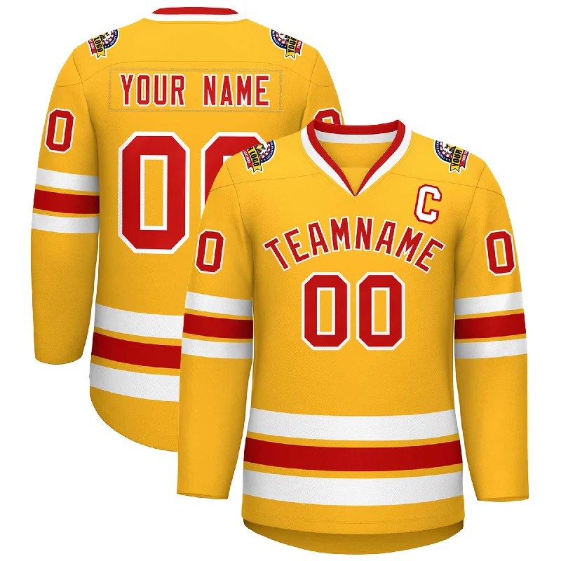 Custom Gold Red-White Classic Style Hockey Jersey Youthful Men's Anime