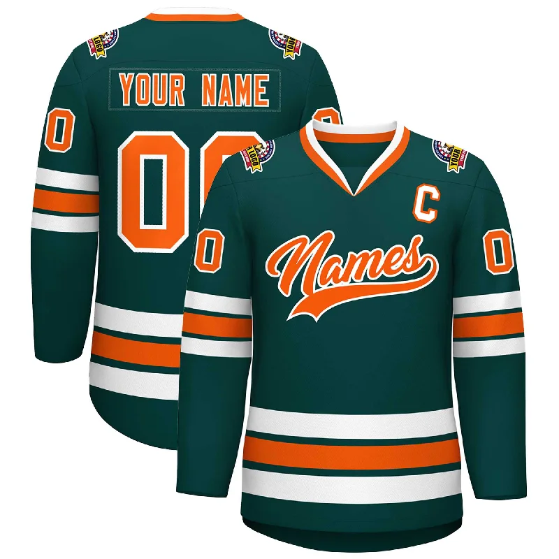 Custom Midnight Green Orange-White Classic Style Hockey Jersey Street